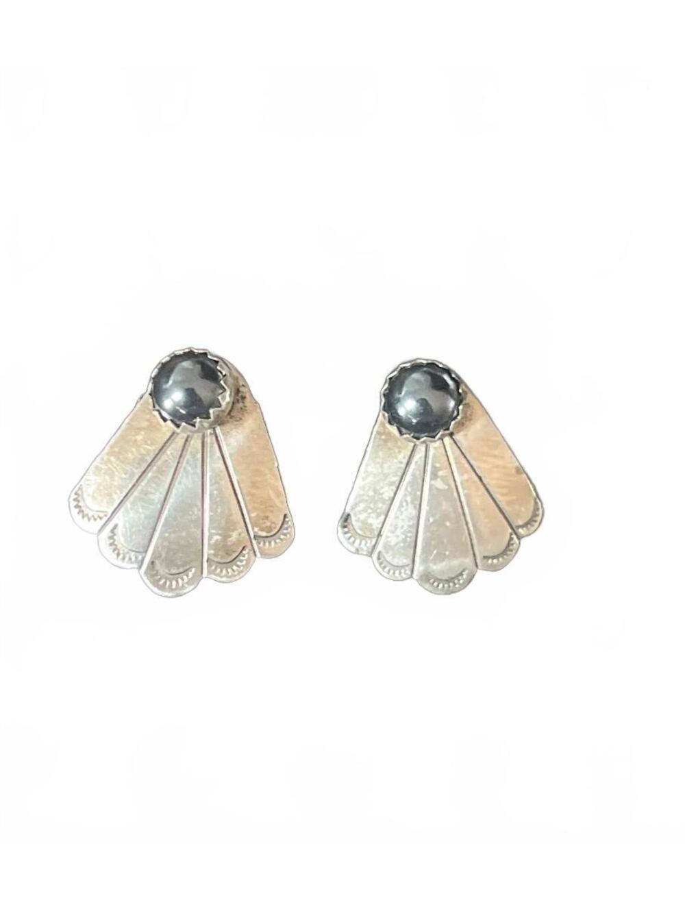 Vintage Navajo T. & R. Singer Sterling Silver Fan Earrings Signed